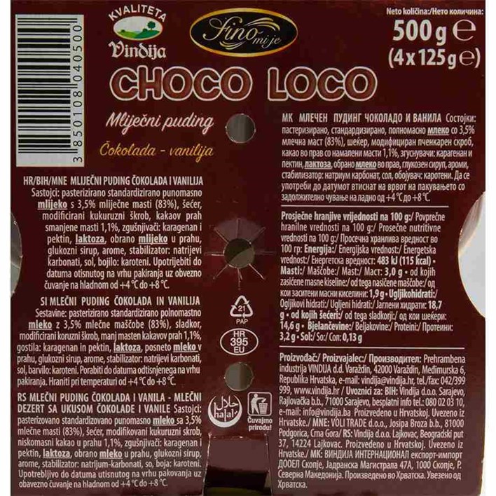 PUDING CHOCO LOCO 4X125g VINDIJA