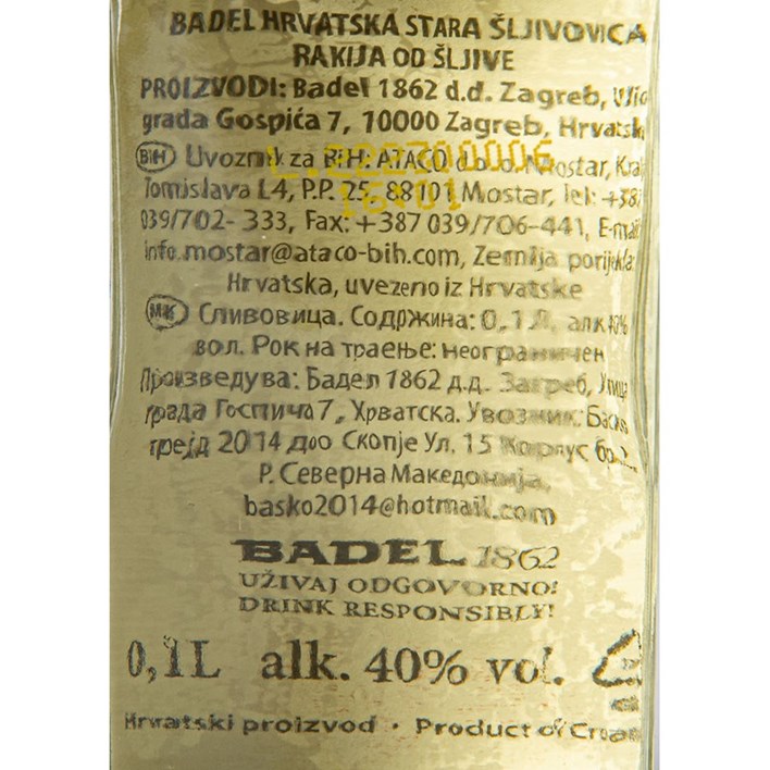 RAKIJA ŠLJIVOVICA 0,1l BADEL