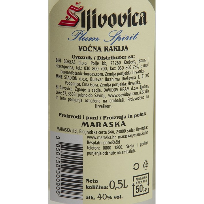 RAKIJA šLJIVOVICA 0,5L AWT