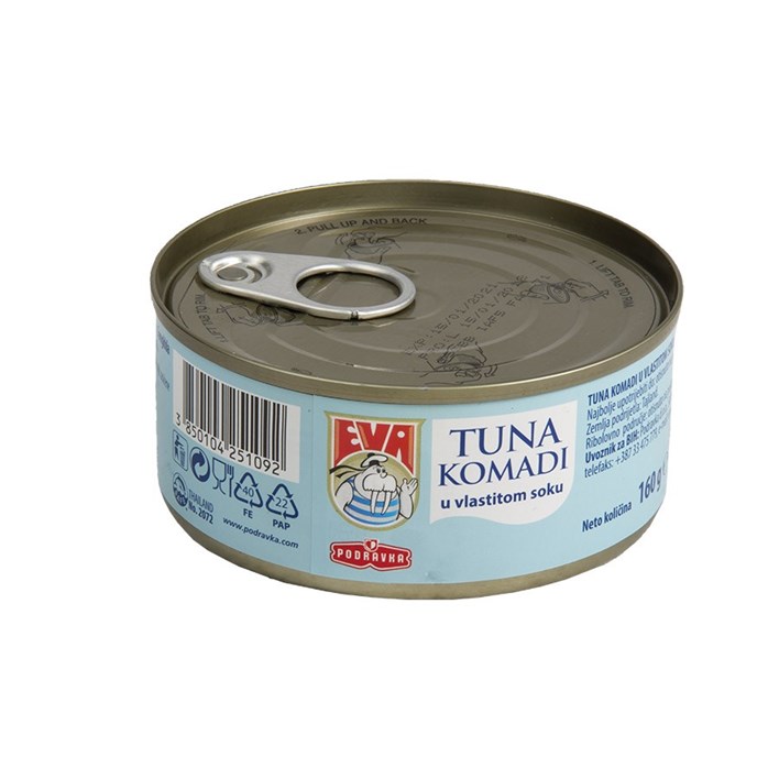 RIBA EVA TUNA KOMADI U VLASTITOM SOKU 160G PODRAVKA