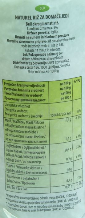 RIŽA NATUREL DOMAĆA JELA 1kg AWT