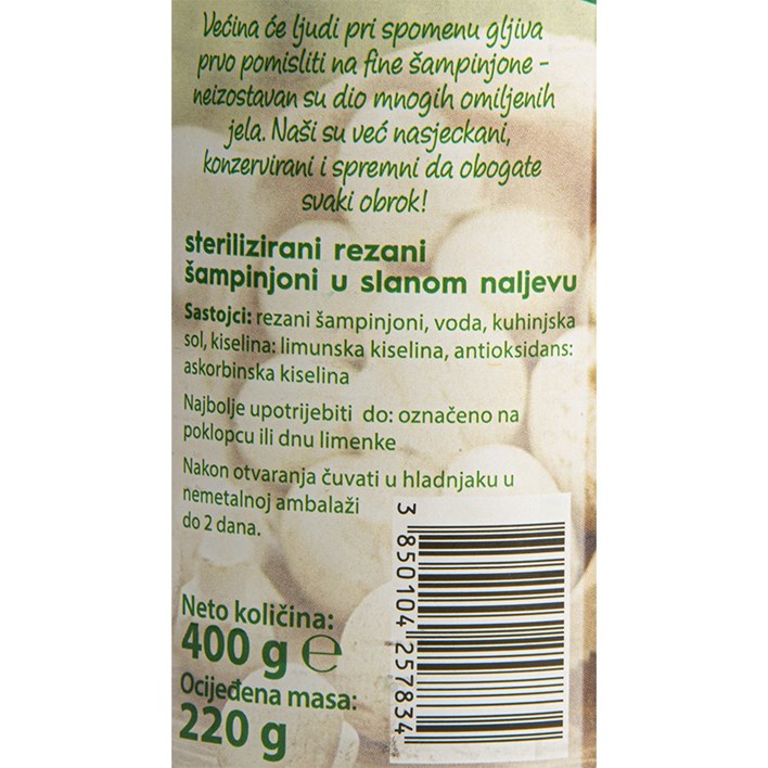 ŠAMPINJONI REZANI SLANA OTOPINA 400g PODRAVKA