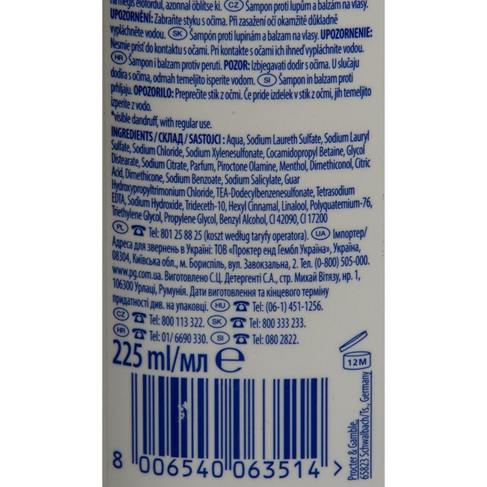 ŠAMPON ZA KOSU HEAD & SHOULDERS 2IN1 MENTHOL 225ml ORBICO