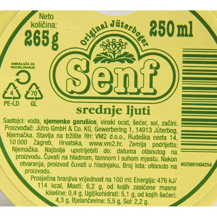 SENF JUTRO 265g KRIGLA VM2