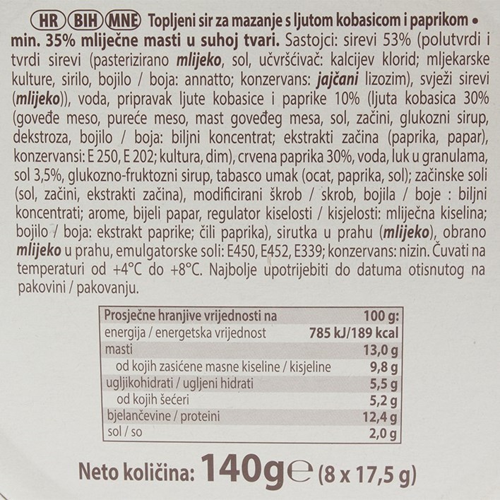 SIR TOPLJENI PICOK LJUTA KOBASICA 140G