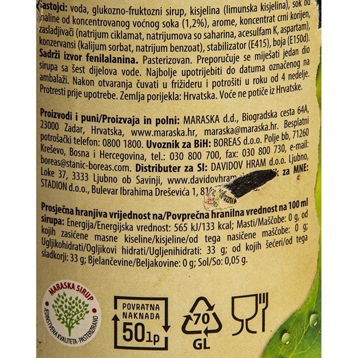 SIRUP MARASKA MALINA 1l AWT