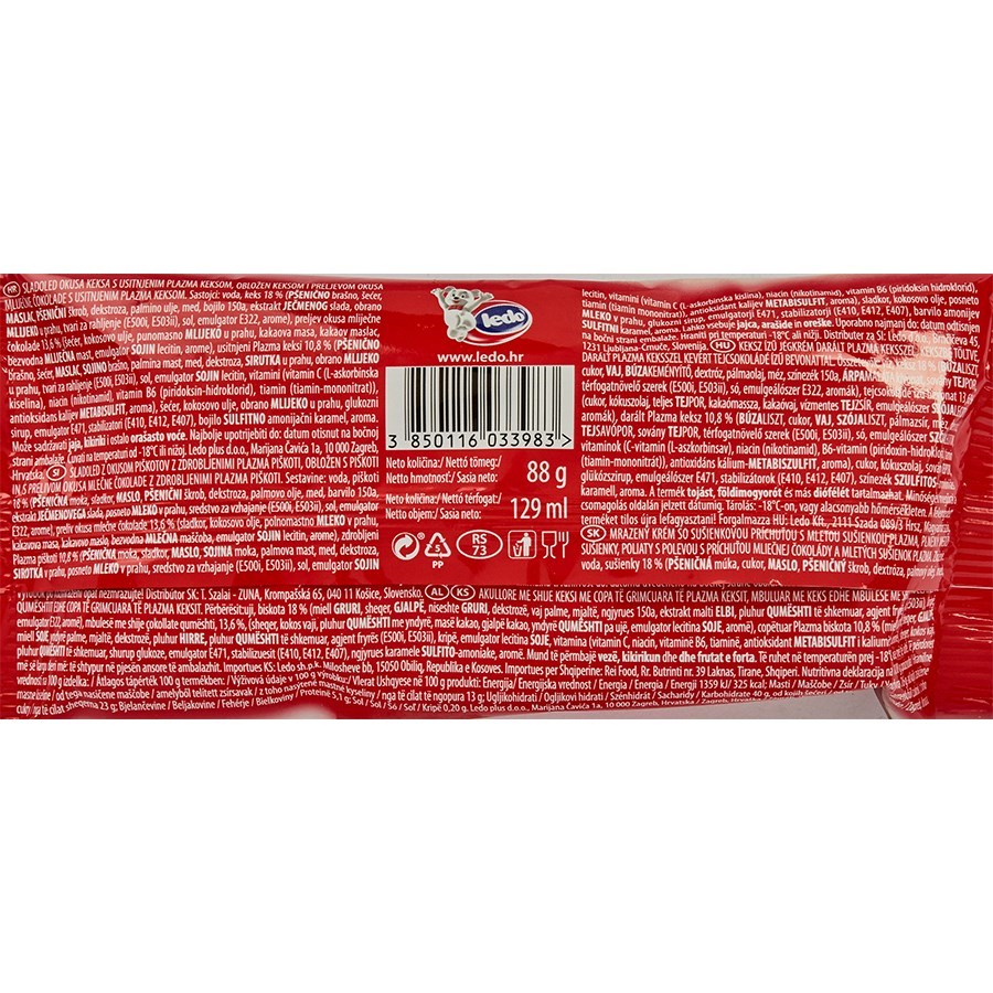 SLADOLED PLAZMA SENDVIČ 129ml LEDO - PPK Bjelovar