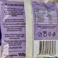 ŠLJIVA SUHA BEZ KOŠTICE 150g MARJAN VOĆE ULTRA