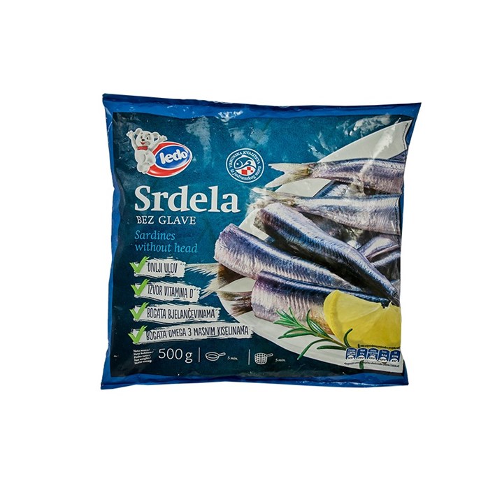 RIBA SMRZNUTA SRDELA BEZ GLAVE OČIšĆENA 500g LEDO