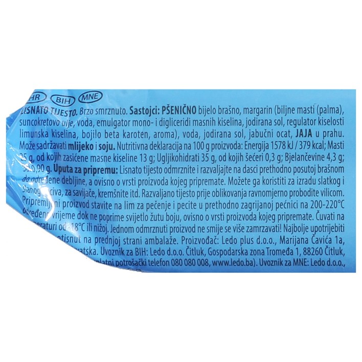 SMRZNUTO TIJESTO LISNATO 500G LEDO