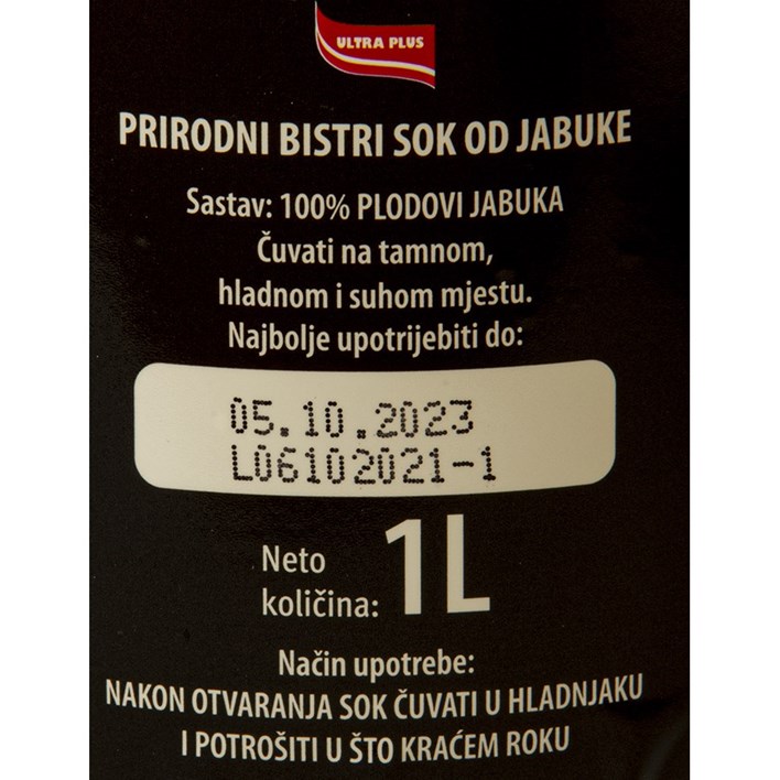 SOK BOBICA 100% PRIRODNI BISTRI OD JABUKE 1l ULTRA