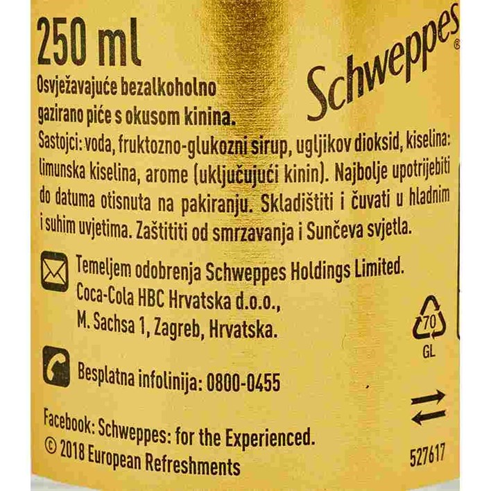 SOK GAZIRANI SCHWEPPES TONIC WATER 0,25l STAKLO POVRATNA AMBALAŽA COCA COLA