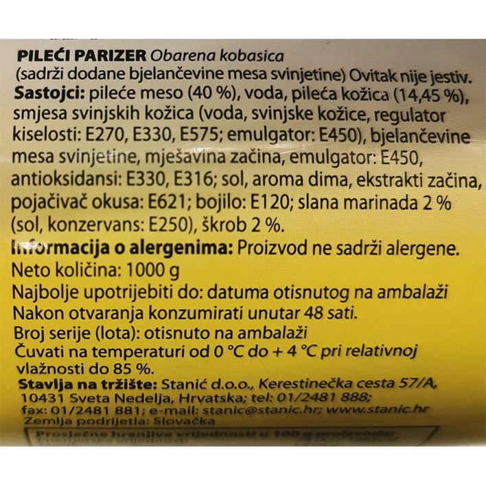 SALAMA PILEĆI PARIZER 1000G STANIĆ