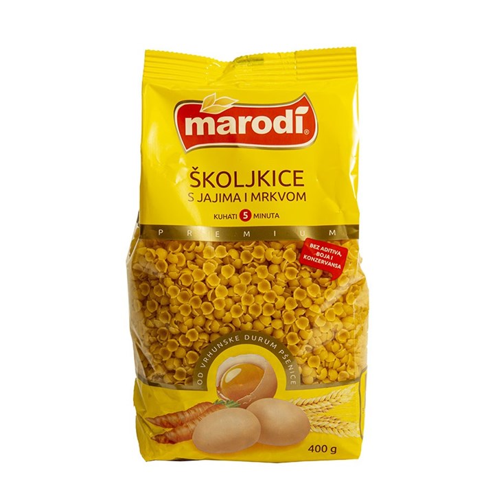 TJESTENINA MARODI ŠKOLJKICE S JAJIMA I MRKVOM 400g MARODI