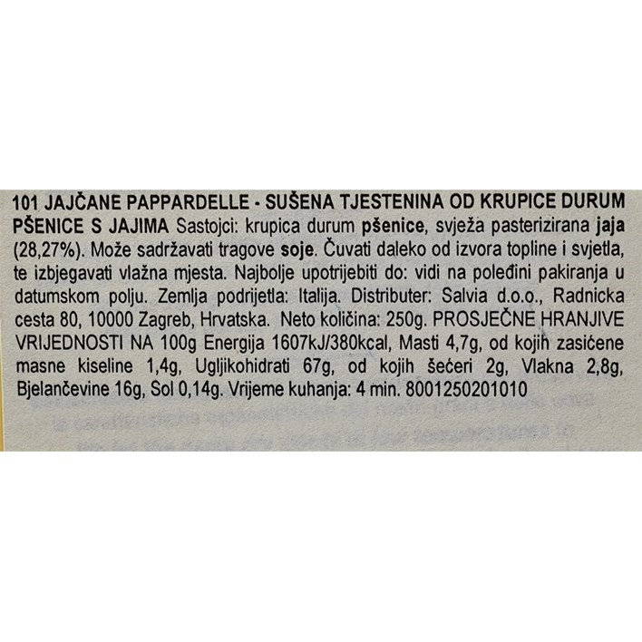 TIJESTENINA DE CECCO 250g JAJČANE PAPPARDELLE SALVIA