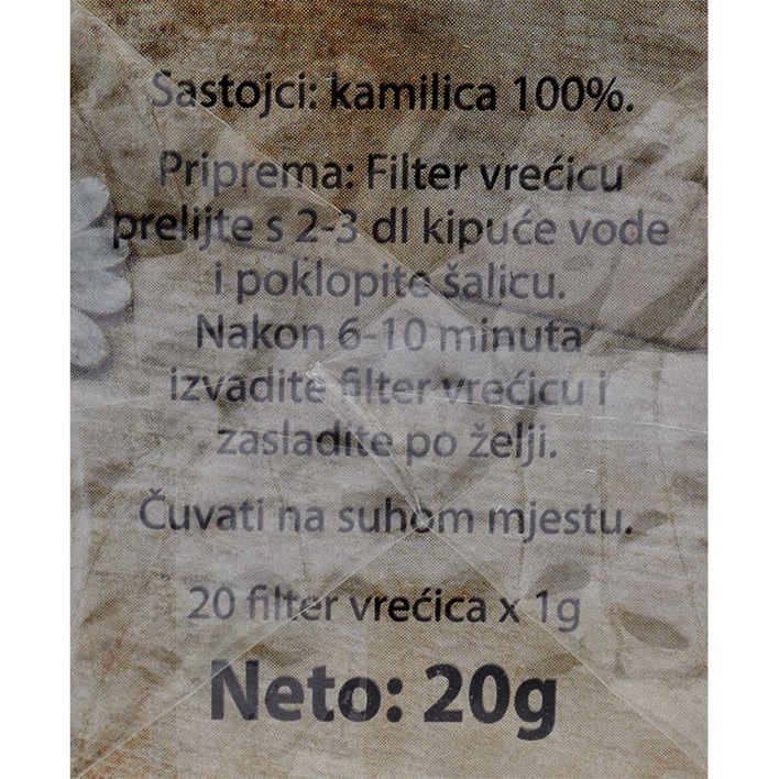 ČAJ FILTER VREĆICA KAMILICA 20g AGRISTAR ULTRA