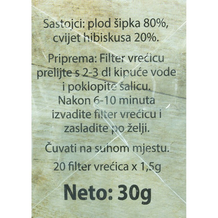 ČAJ FILTER VREĆICA ŠIPAK 30g AGRISTAR ULTRA