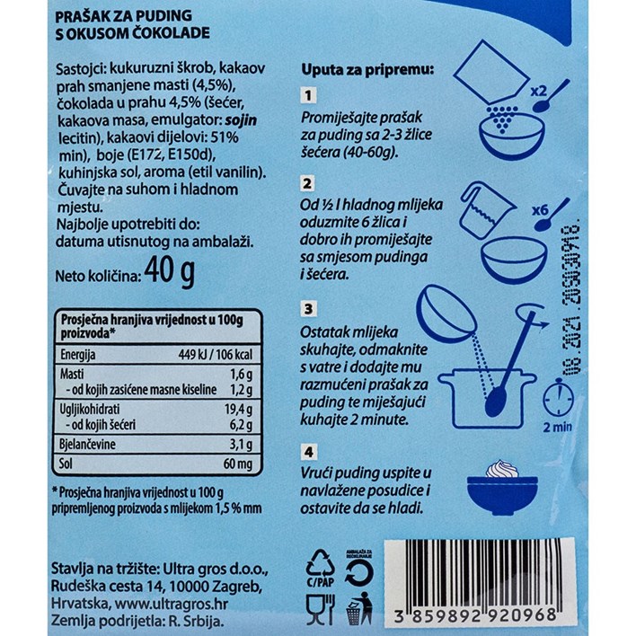 PUDING U PRAHU ČOKOLADA 40g ULTRA