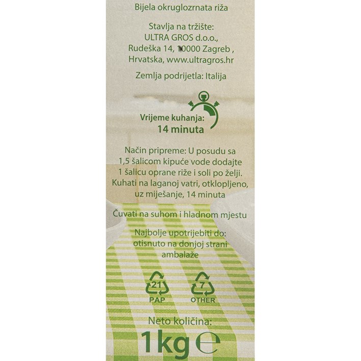 RIŽA OKRUGLO ZRNO 1kg ULTRA