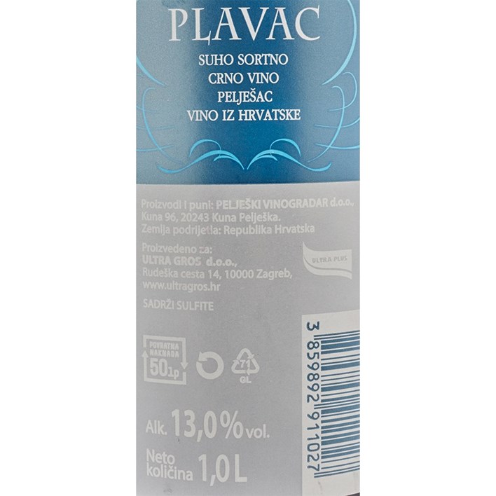 VINO CRNO PLAVAC 1l ULTRA