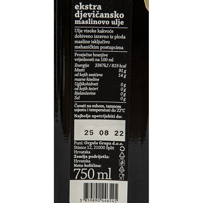 ULJE MASLINOVO ORGULA EKSTRA DJEVIČANSKO ZLATNO 750ml ORGULA