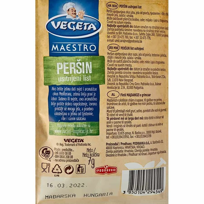 VEGETA MAESTRO PERŠIN USITNJENI LIST 7g PODRAVKA