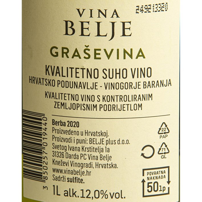 VINO BIJELO GRAŠEVINA BELJE 1l JAMNICA