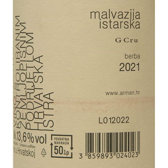 VINO BIJELO MALVAZIJA ARMAN 0,75l VRUTAK