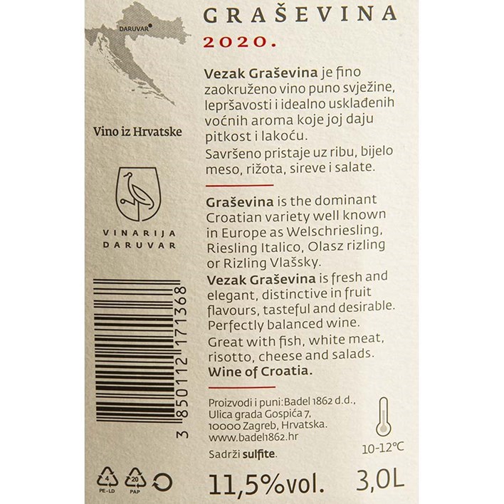 VINO BIJELO VEZAK GRAŠEVINA 3l BAG IN BOX BADEL