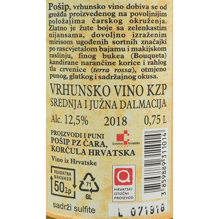 VINO BIJELO POŠIP ČARA 0,75l VRUTAK