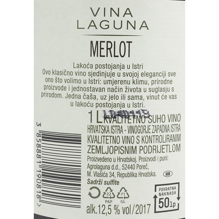 VINO CRNO MERLOT LAGUNA 1l JAMNICA