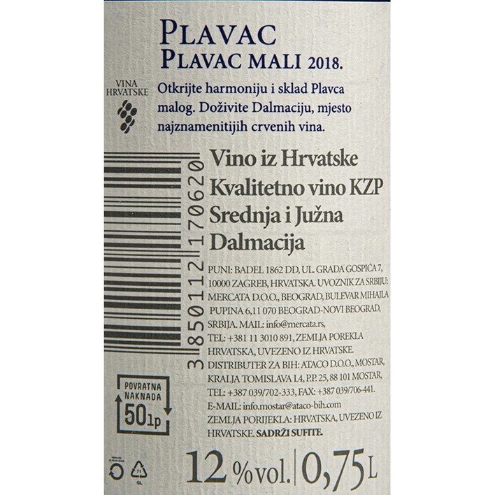 VINO CRNO PLAVAC 0,75l BADEL