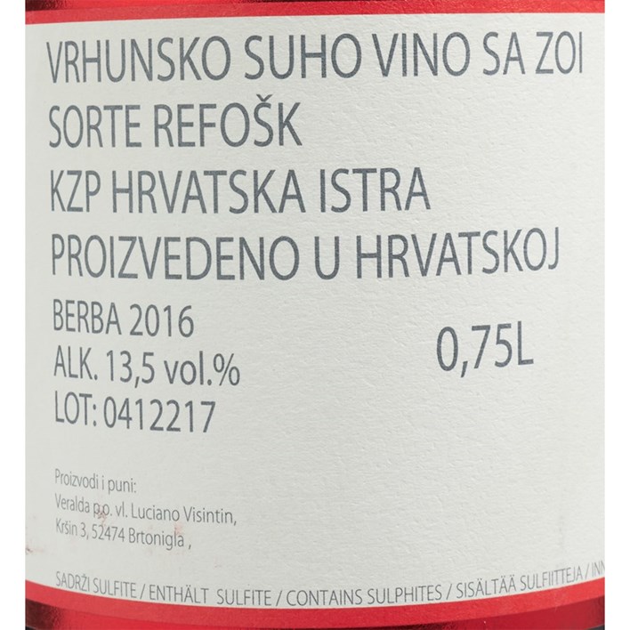 VINO CRNO REFOŠK ISTRIAN 0,75l VRUTAK