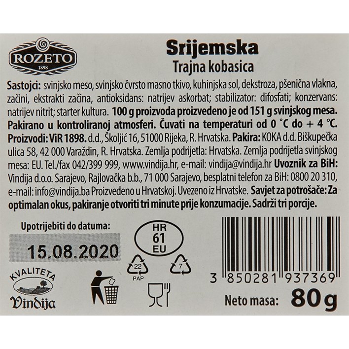 SALAMA SRIJEMSKA 80g VINDIJA