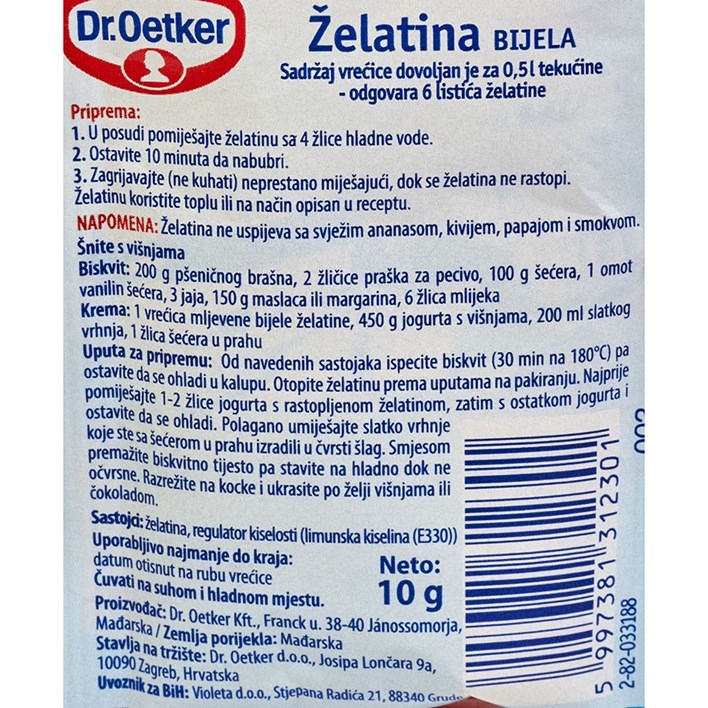 ŽELATINA SVIJETLA MLJEVENA 10g DR OETKER